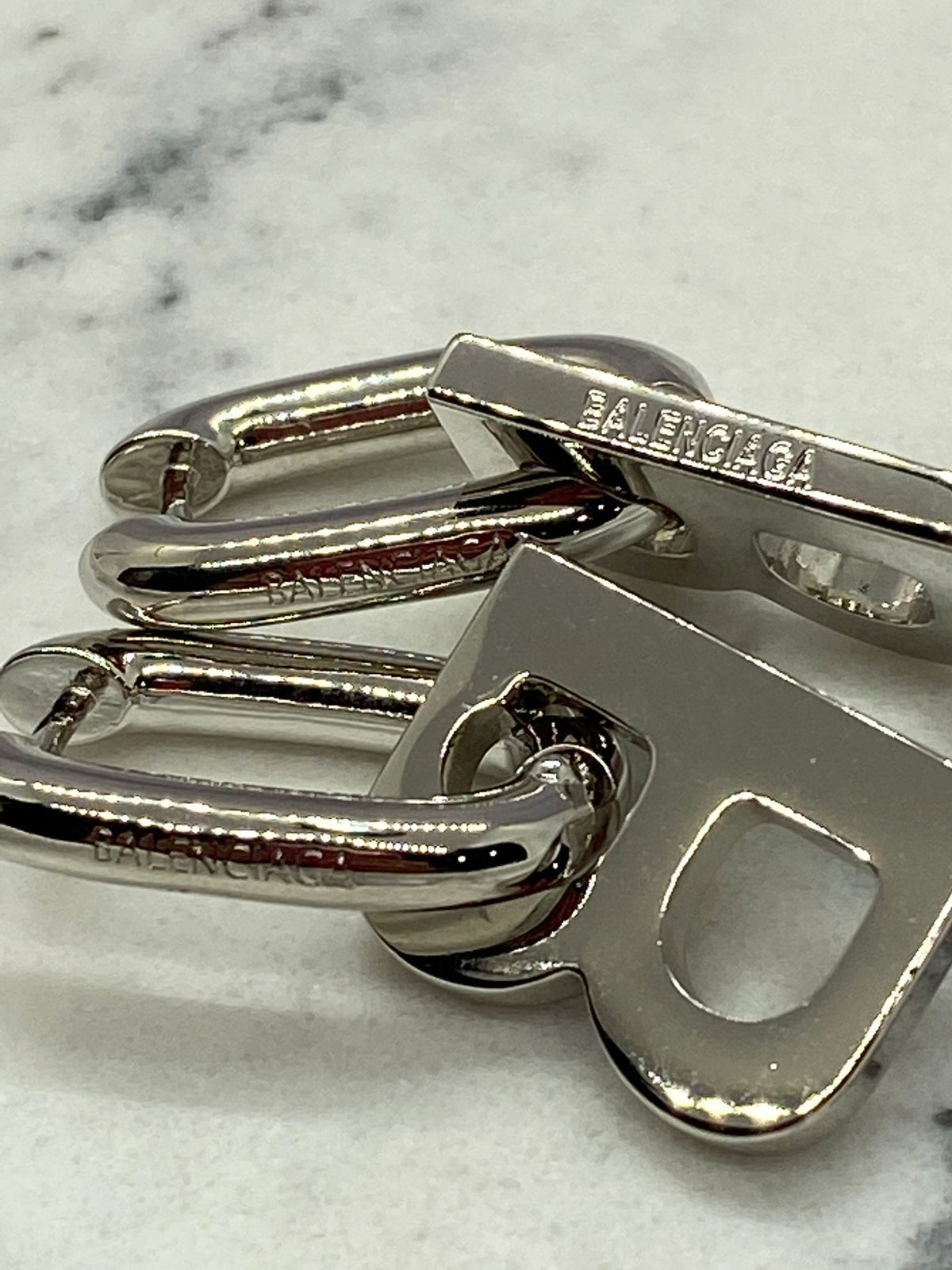 BALENCIAGA Silver Tone B Hoop Earrings - Pre owned