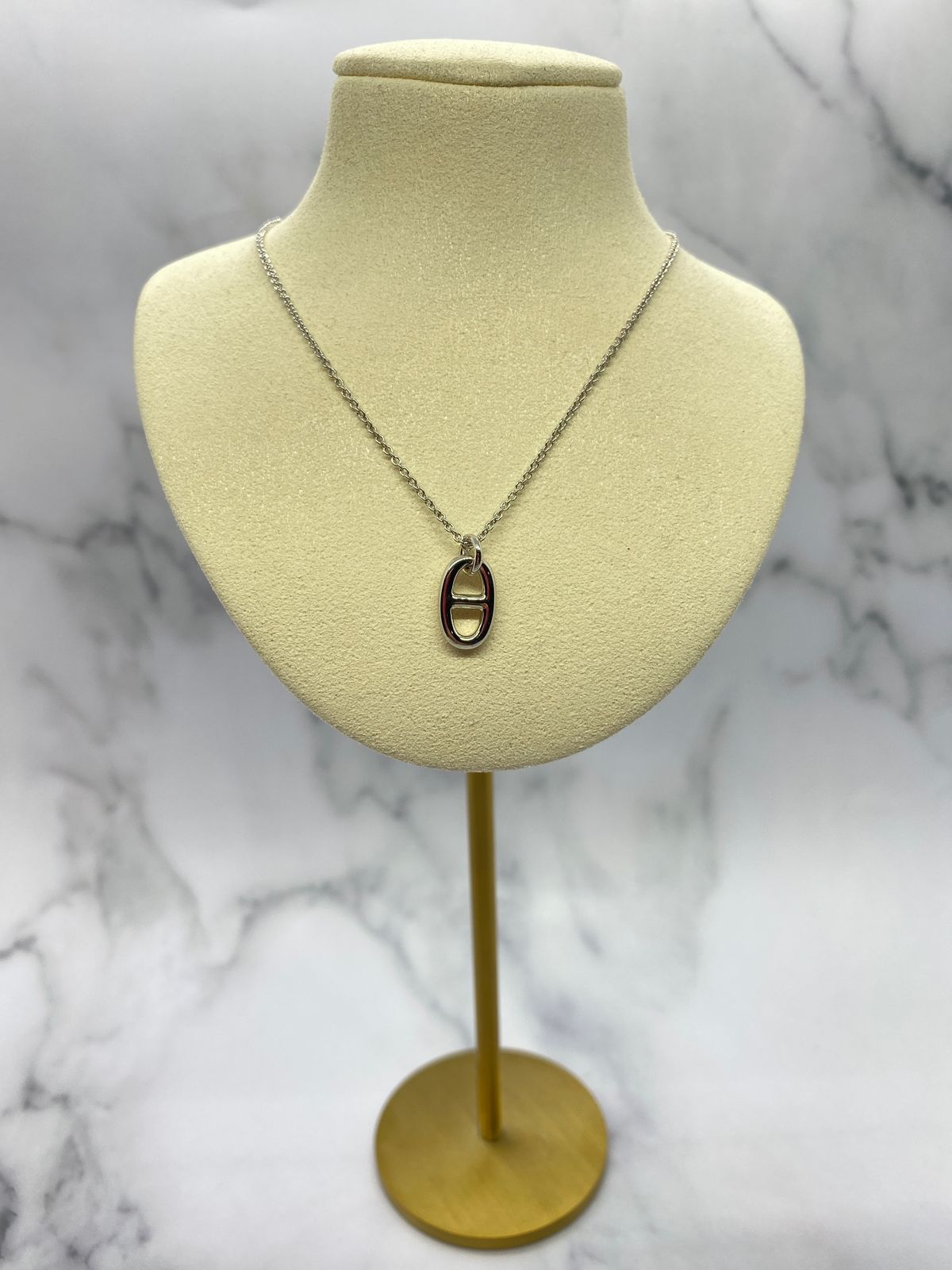 HERMES Silver Tone Chain Necklace - Pre owned