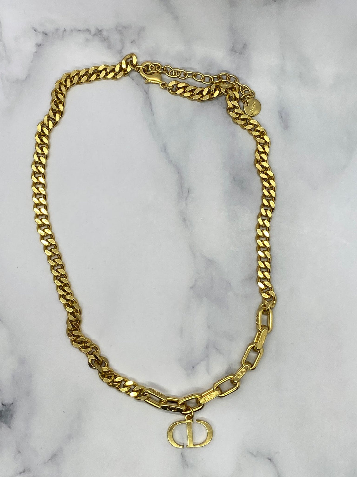 CHRISTIAN DIOR CD Brass Tone Chain Necklace - Pre owned