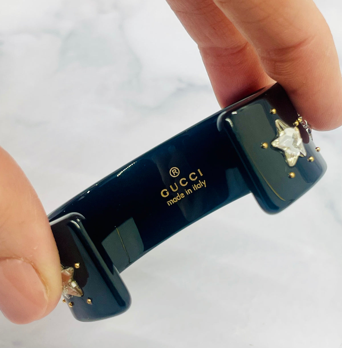 GUCCI Acrylic Black Rhinestone Cuff Bracelet - Pre owned