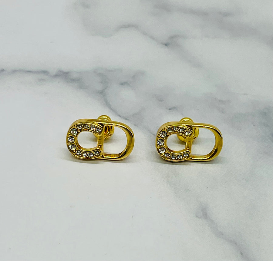 CHRISTIAN DIOR CD Rhinestone Earrings - Pre owned
