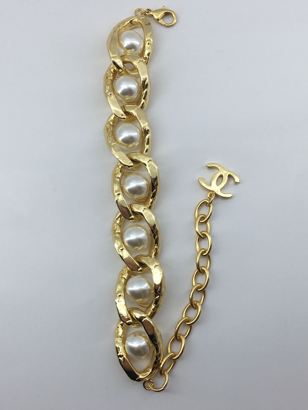 CHANEL CC Gold Tone Pearl Trim Bracelet - Pre owned