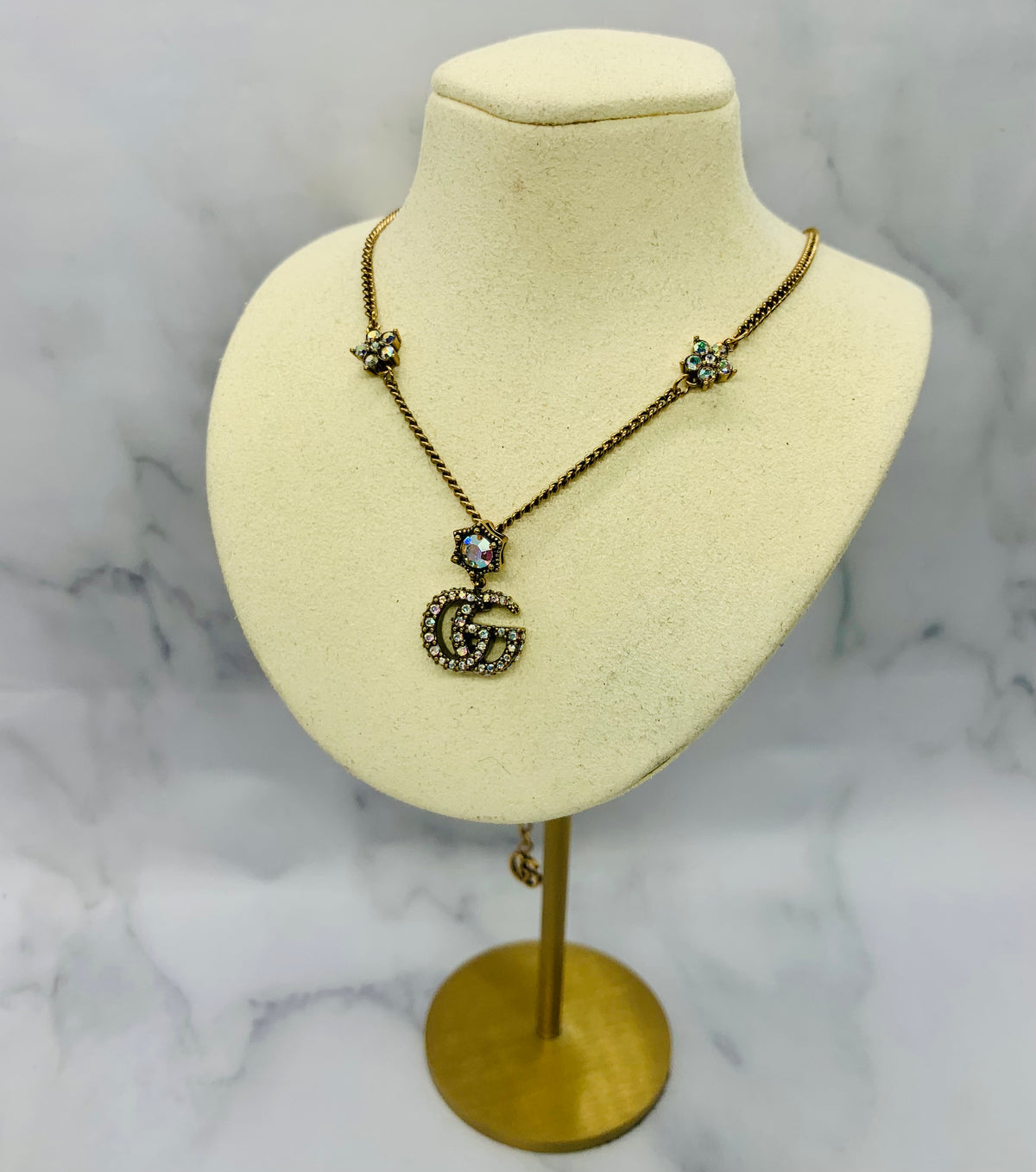 GUCCI Brass Tone Rhinestone Pendant Necklace - Pre owned