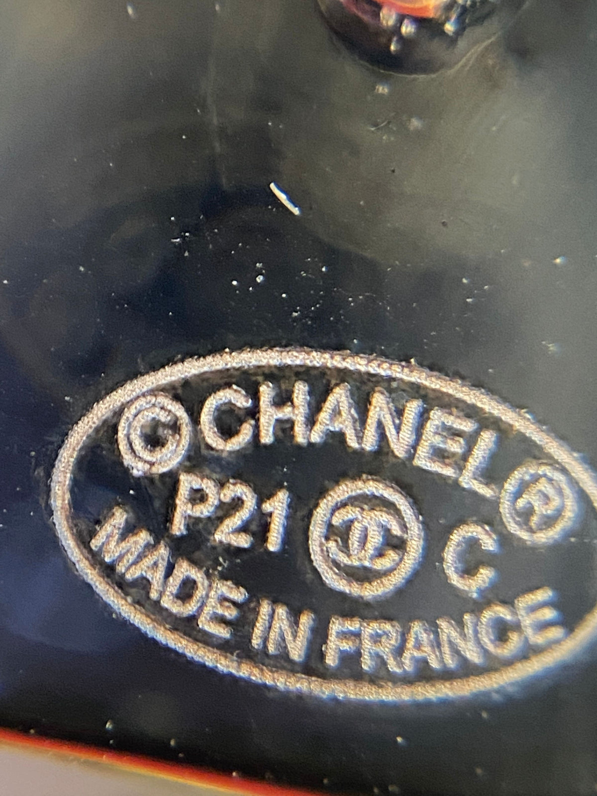 CHANEL CC Enamel Coral & Gold Chain Pendant Earrings - Pre owned