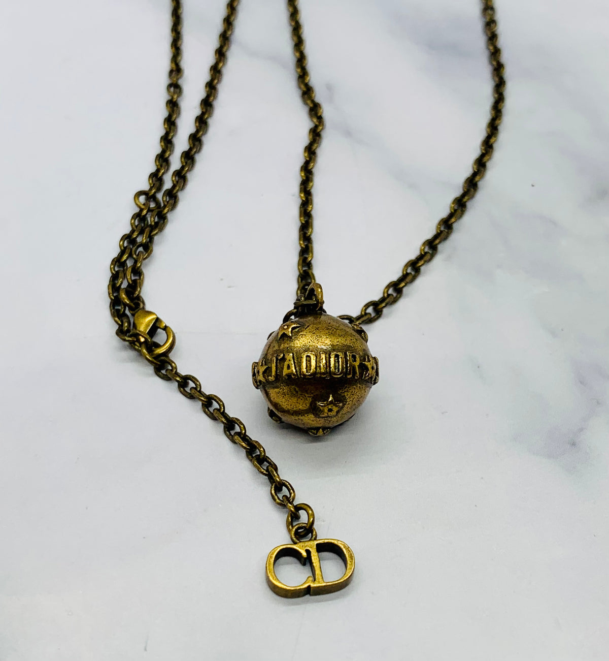 CHRISTIAN DIOR J'Adior Orb Brass Necklace - Pre owned