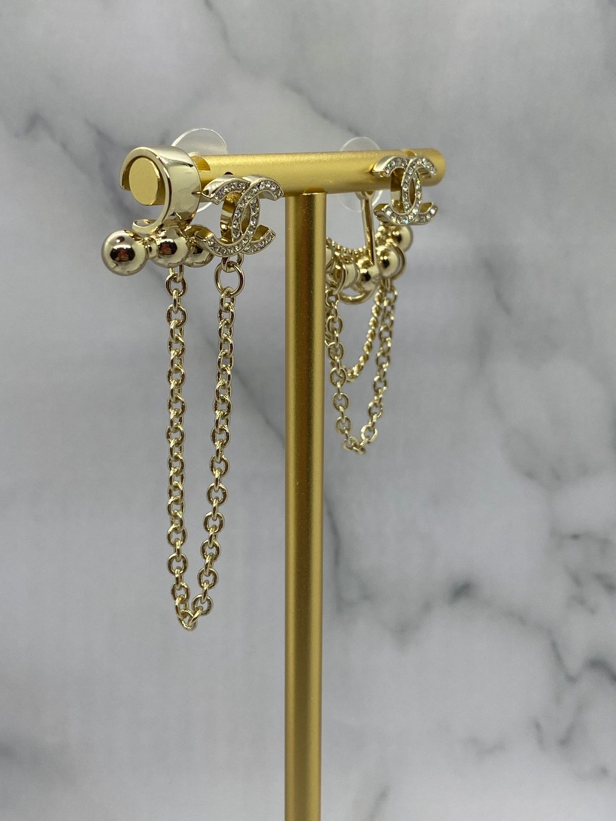 CHANEL CC Asymmetric Gold Tone Cuff Earrings - pre owned
