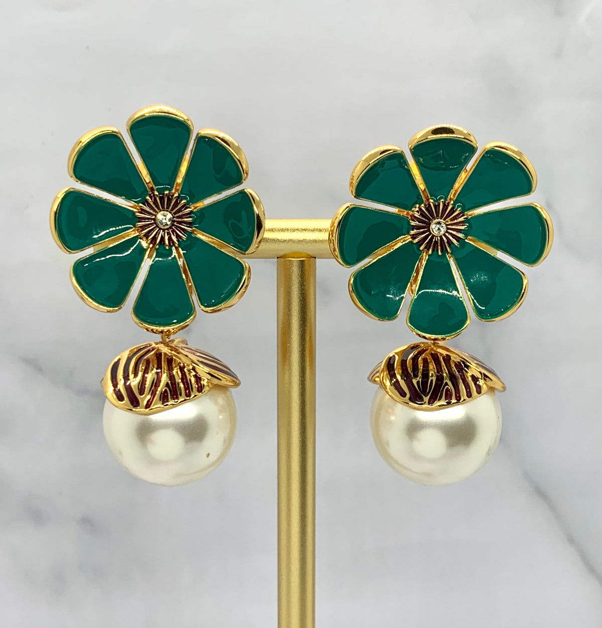 YSL YVES SAINT LAURENT Flower Pearl Clip On Earrings - Pre owned