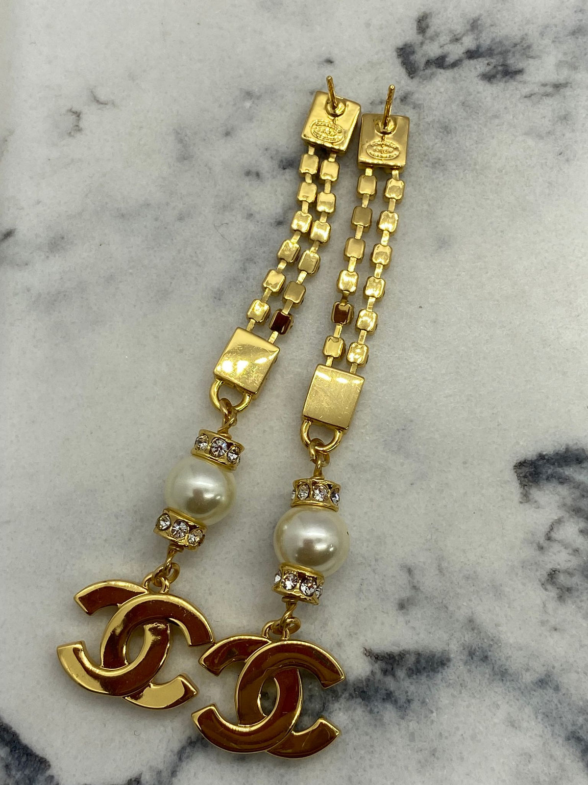 CHANEL CC Gold Tone Pendant Earrings - Pre owned