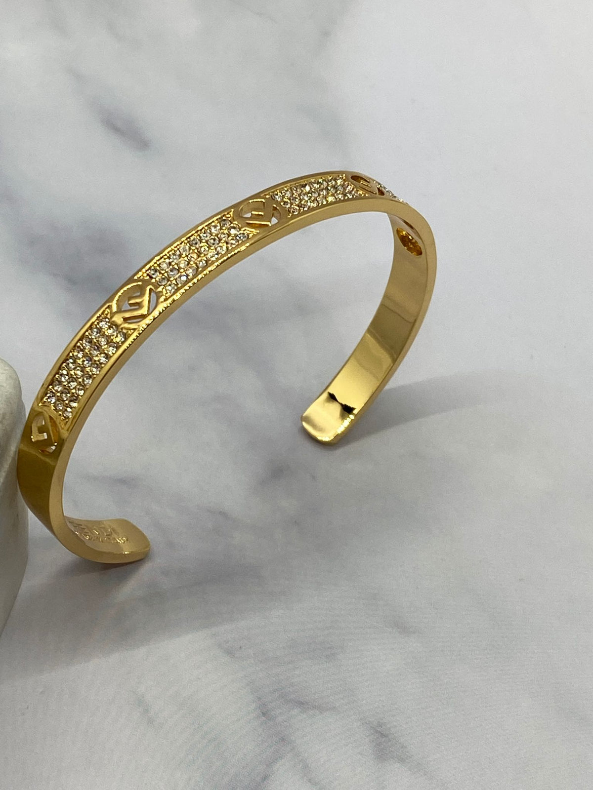 FENDI F Gold Tone Rhinestone Cuff Bracelet - Pre owned