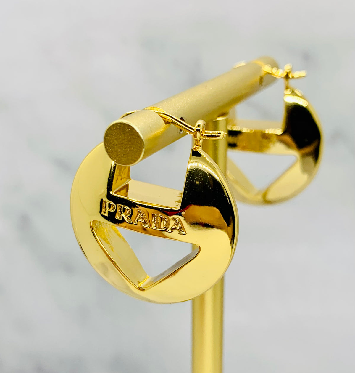 PRADA Gold Tone Disc Hoop Earrings - Pre owned