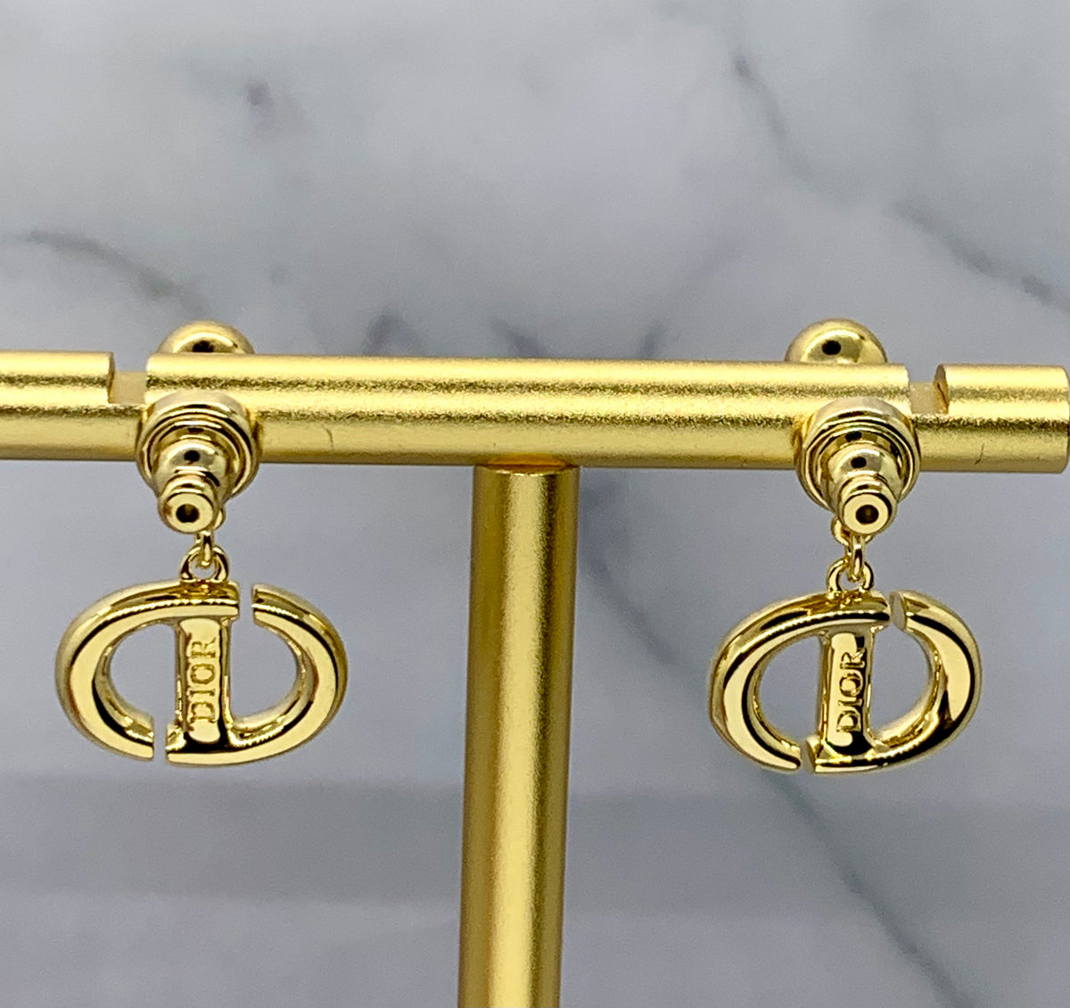 Auth CHRISTIAN DIOR CD Gold Tone Earrings - Pre owned /