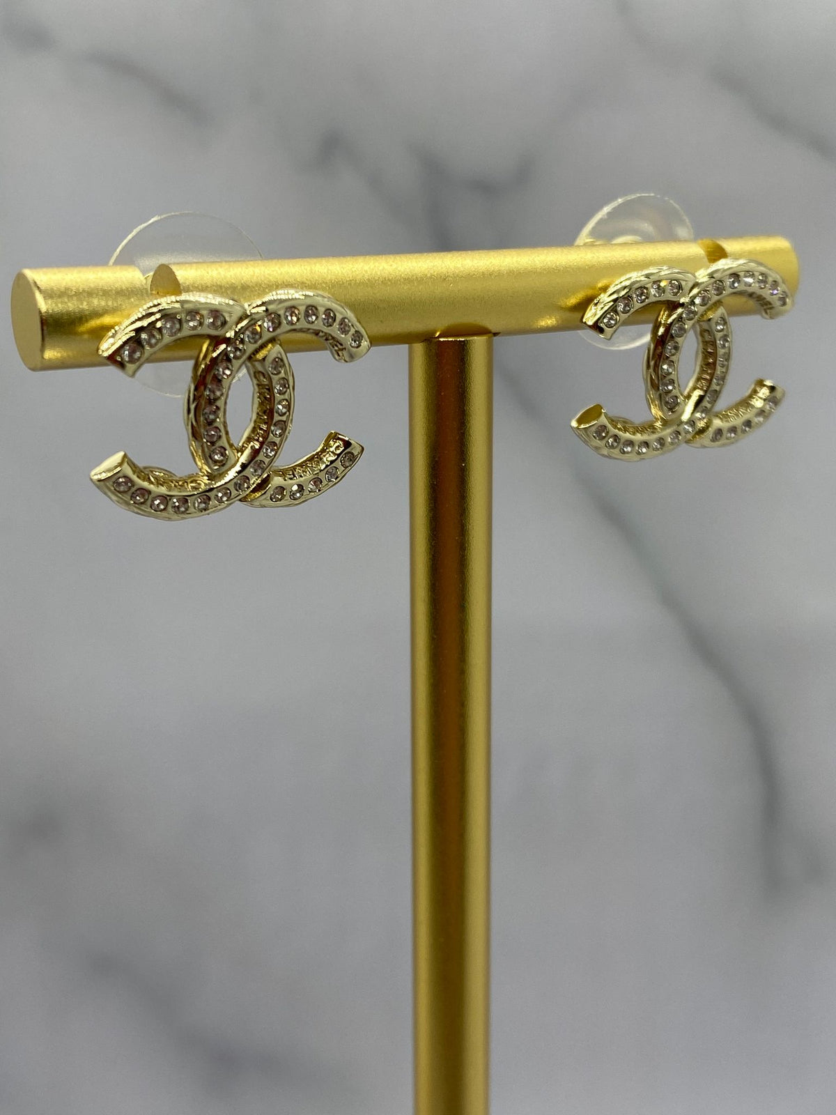 CHANEL CC Gold Tone Small Rhinestone Earrings - Pre owned