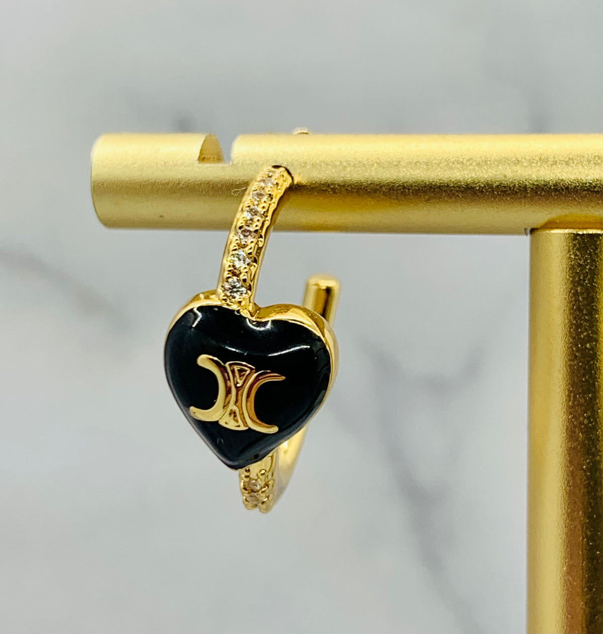 CELINE Black Heart Hoop Earrings - Pre owned