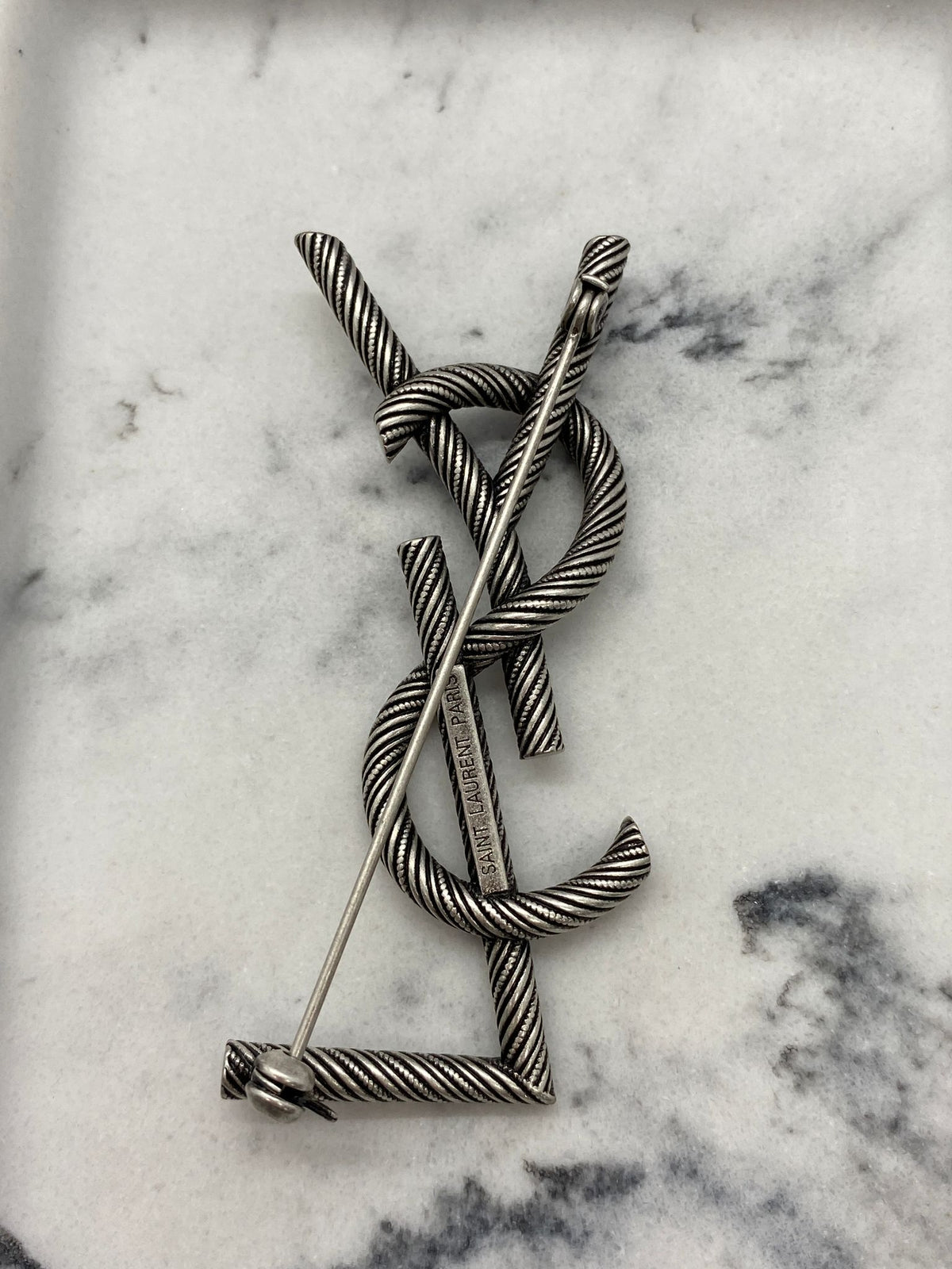 YSL Yves Saint Laurent Silver Tone Brooch Pin - Pre owned