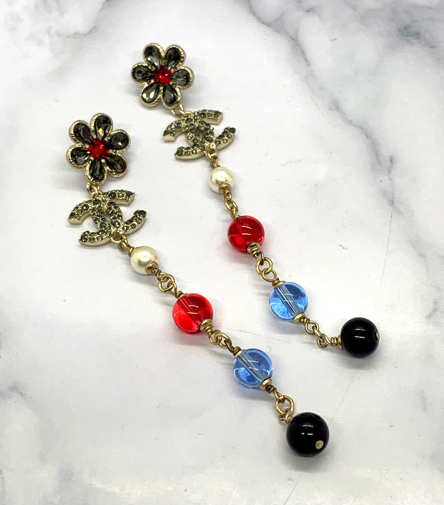 CHANEL CC Pendant Rhinestone Earrings - Pre owned