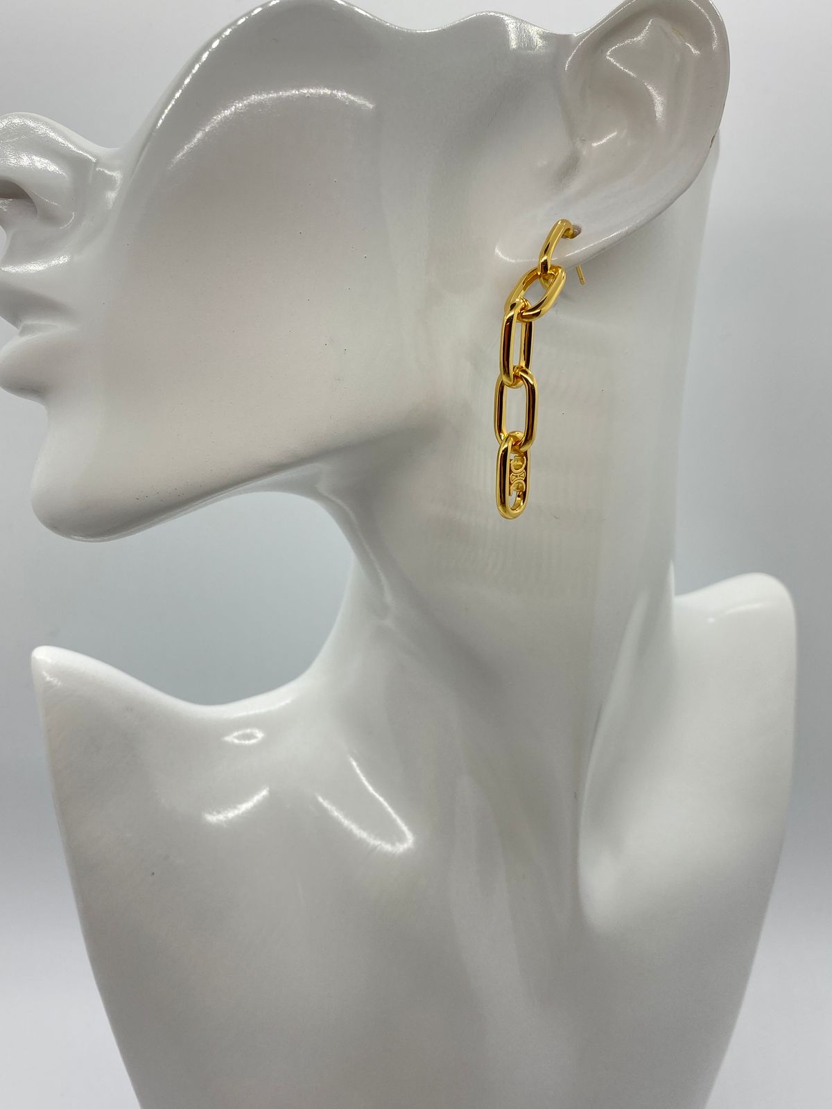 CELINE Gold Tone Chain Pendant Earrings - Pre owned