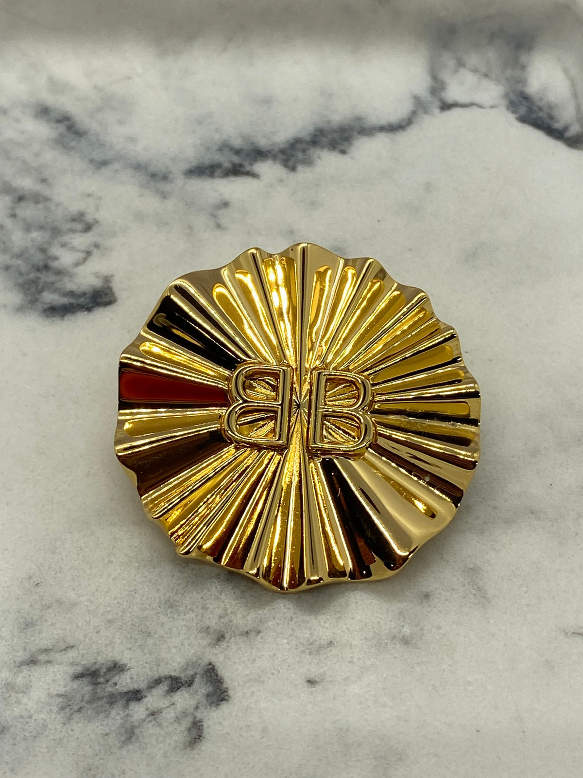 BALENCIAGA BB Gold Tone Brooch Pin - Pre owned