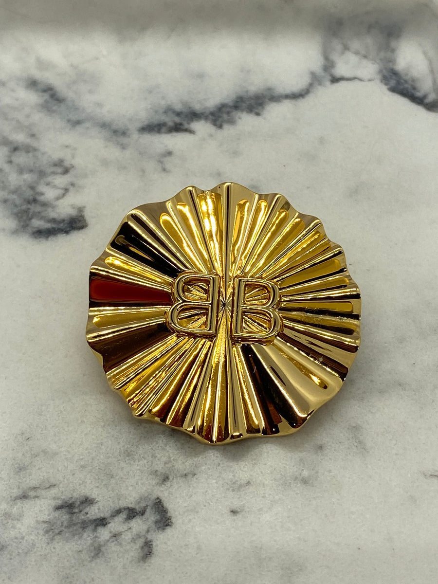 BALENCIAGA BB Gold Tone Brooch Pin - Pre owned