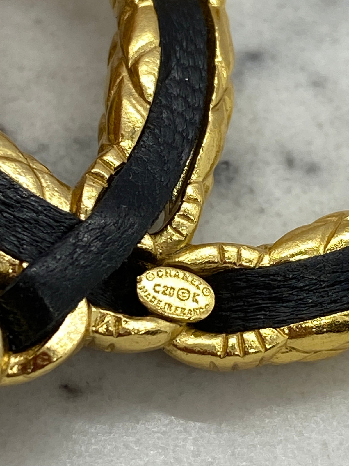 CHANEL CC Leather Trim Rhinestone Brooch - USED