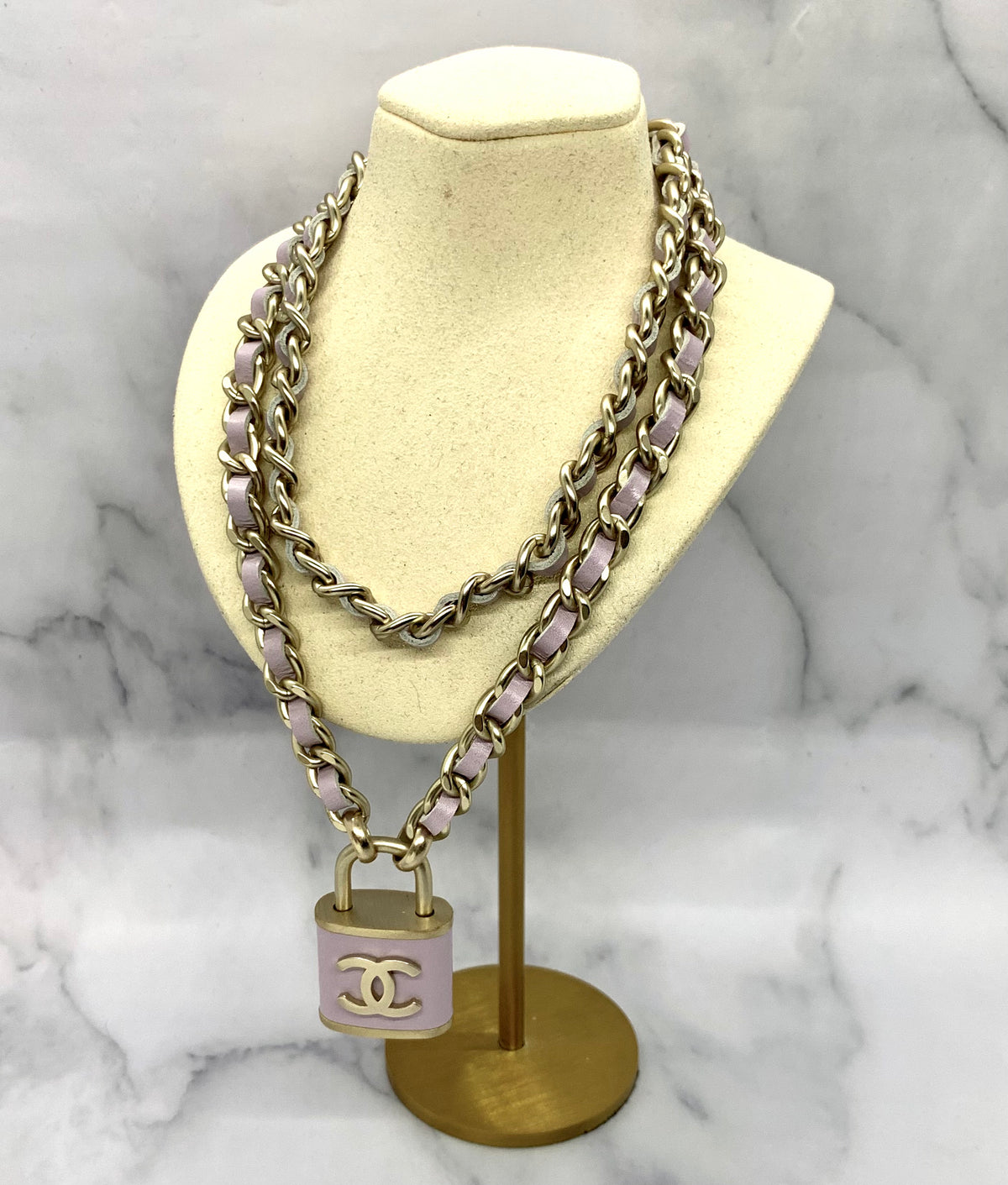 CHANEL CC Lilac Padlock Leather Trim Necklace - Pre owned