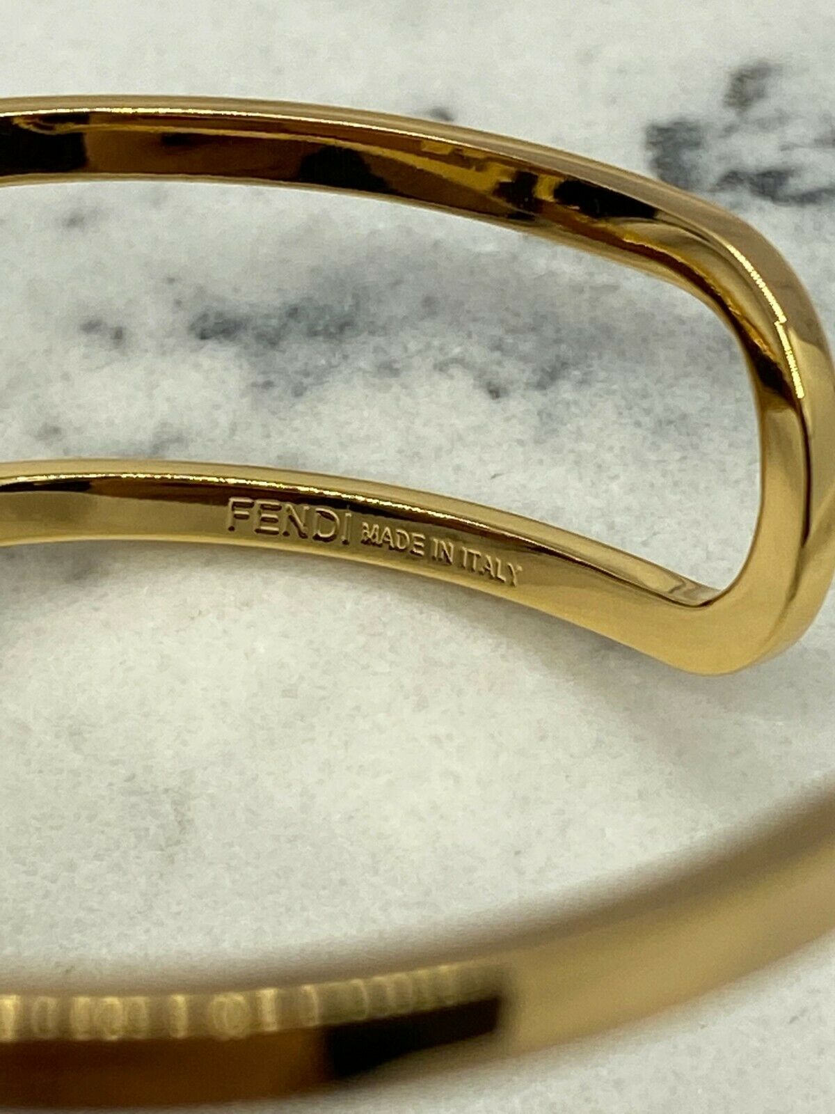 FENDI FF Gold Tone Bangle Luxury Cuff Bracelet - Pre owned