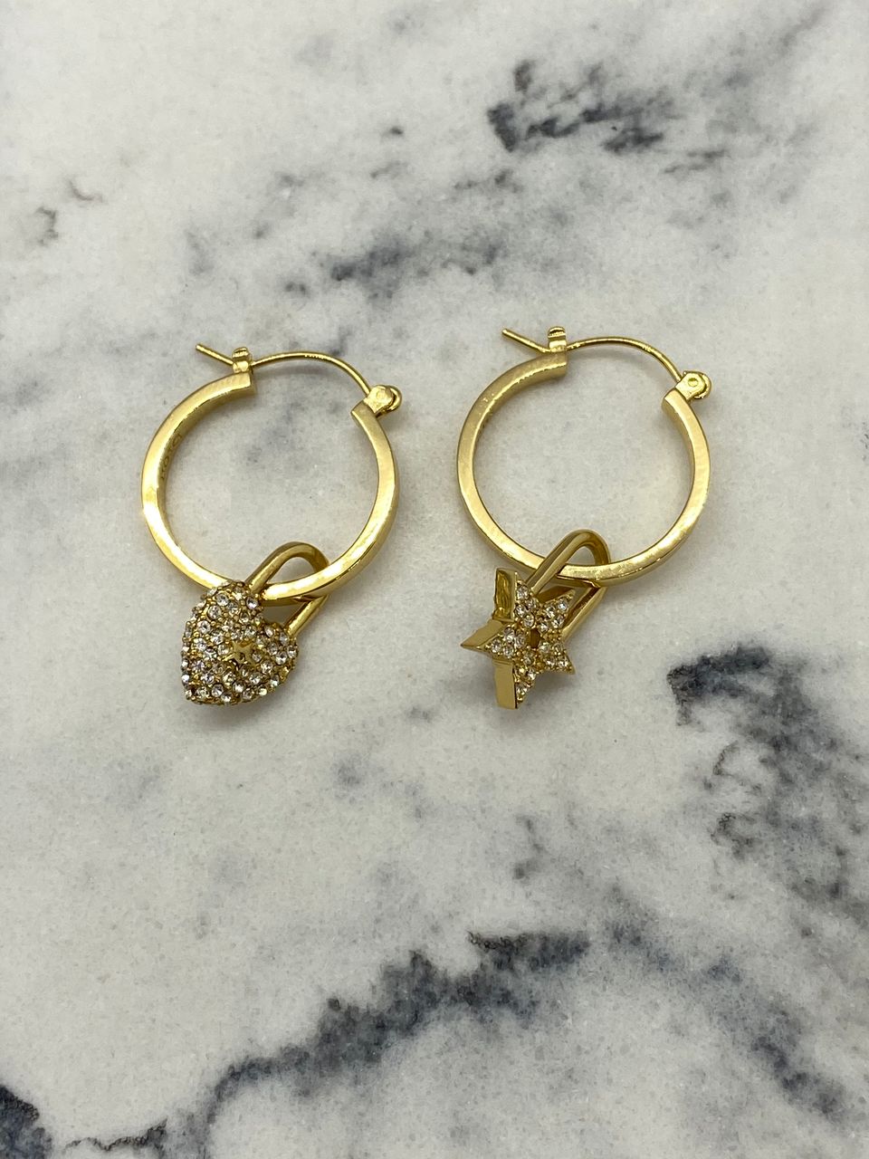 CHRISTIAN DIOR Gold Tone Charm Hoop Earrings - Pre owned
