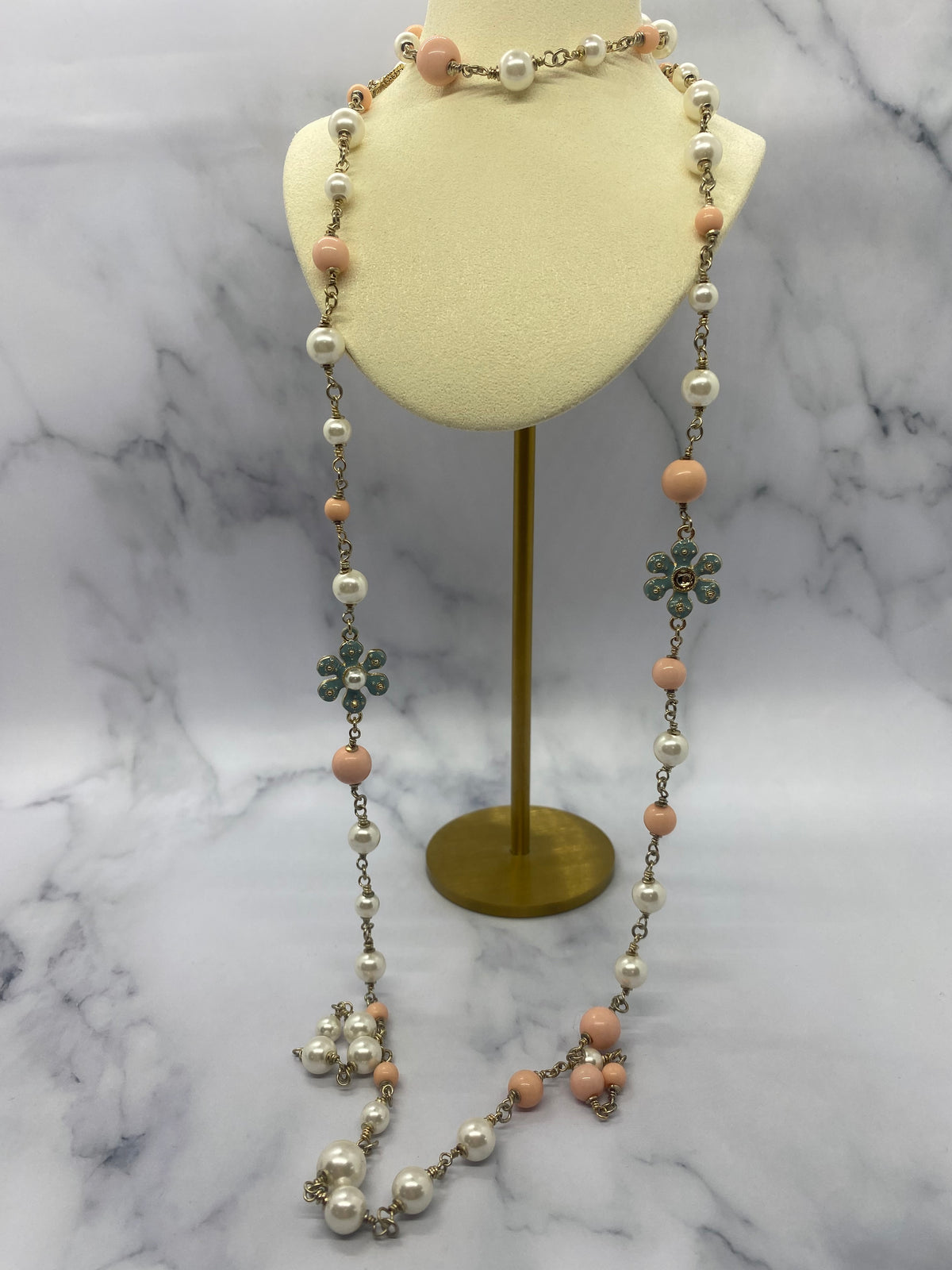 CHANEL CC Floral Beaded Long Necklace - DAMAGED