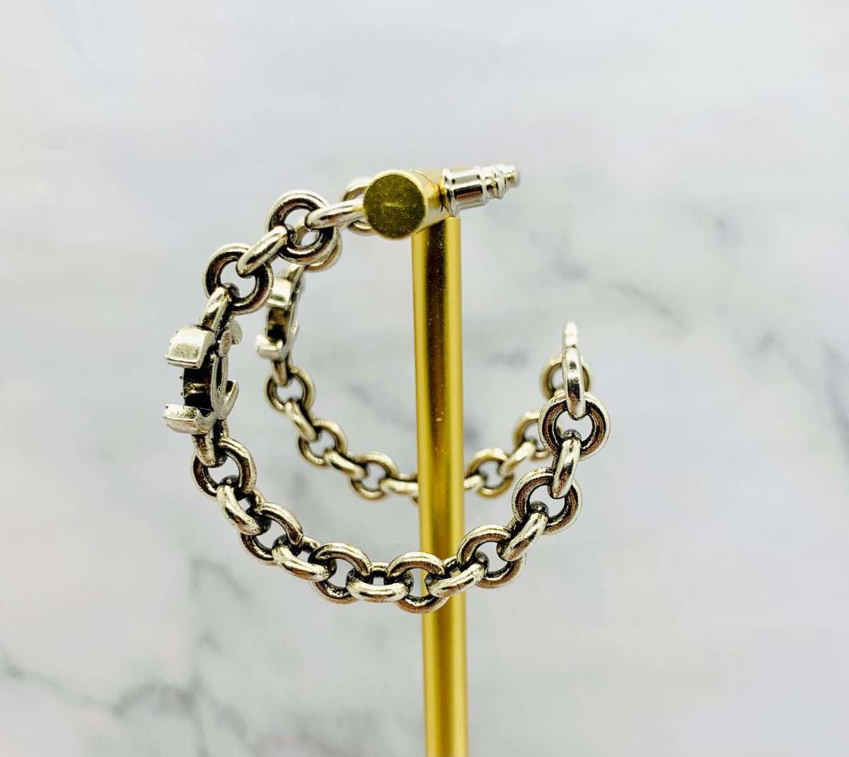 CHANEL CC Pewter Chain Hoop Earrings - Pre owned