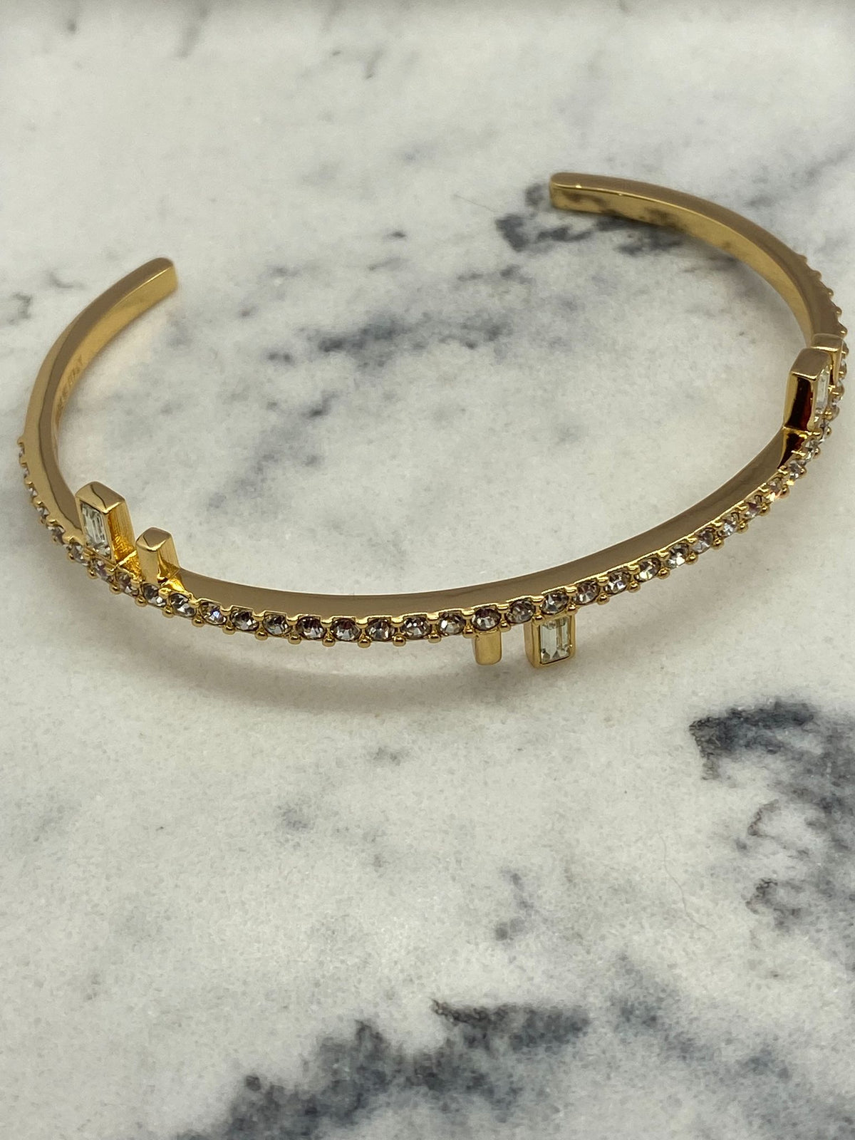 FENDI F Gold Tone Rhinestone Bangle Cuff Bracelet - Pre owned