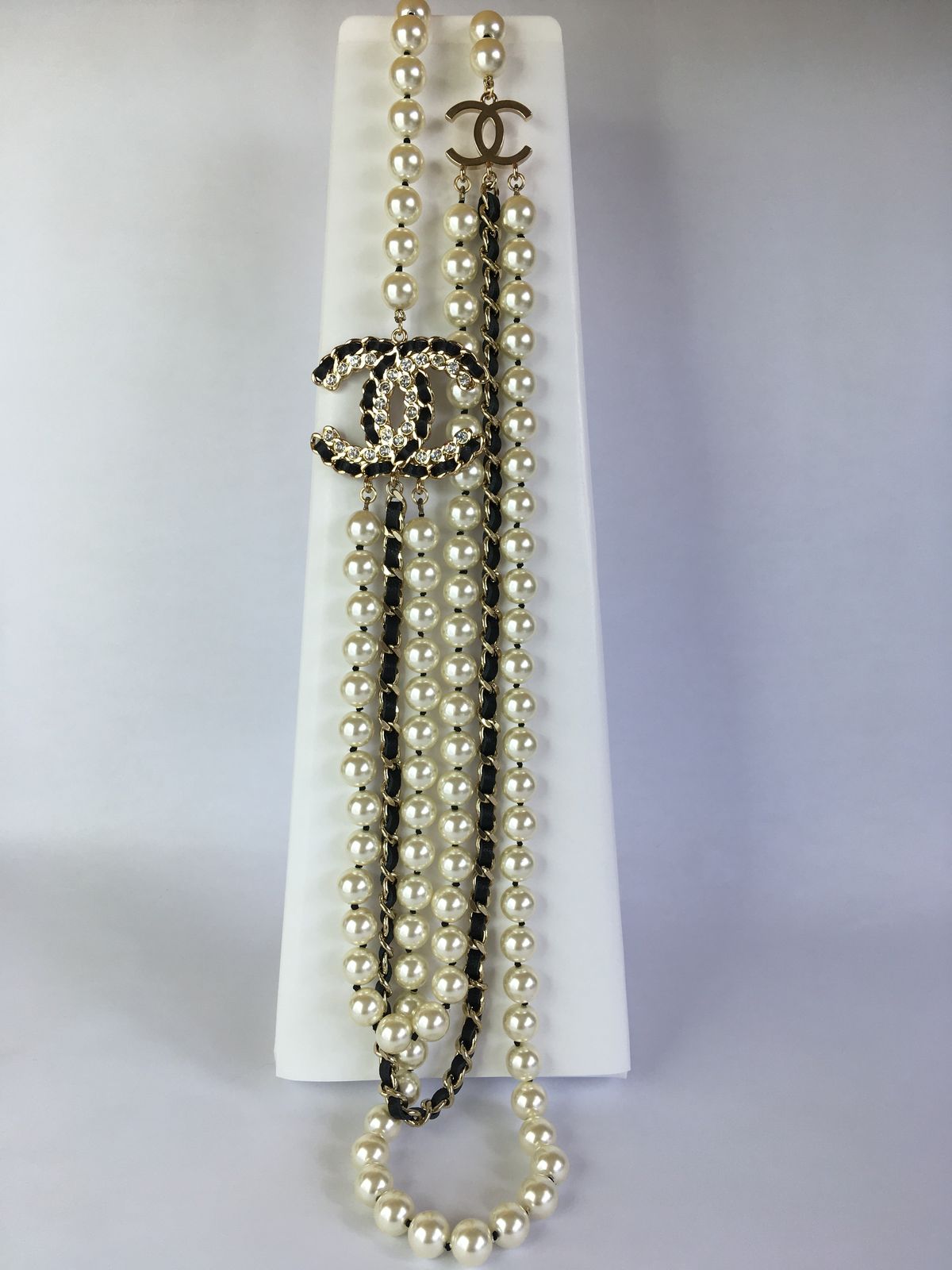 CHANEL CC Pearl & Leather Trim Multi Strand Necklace - Pre owned