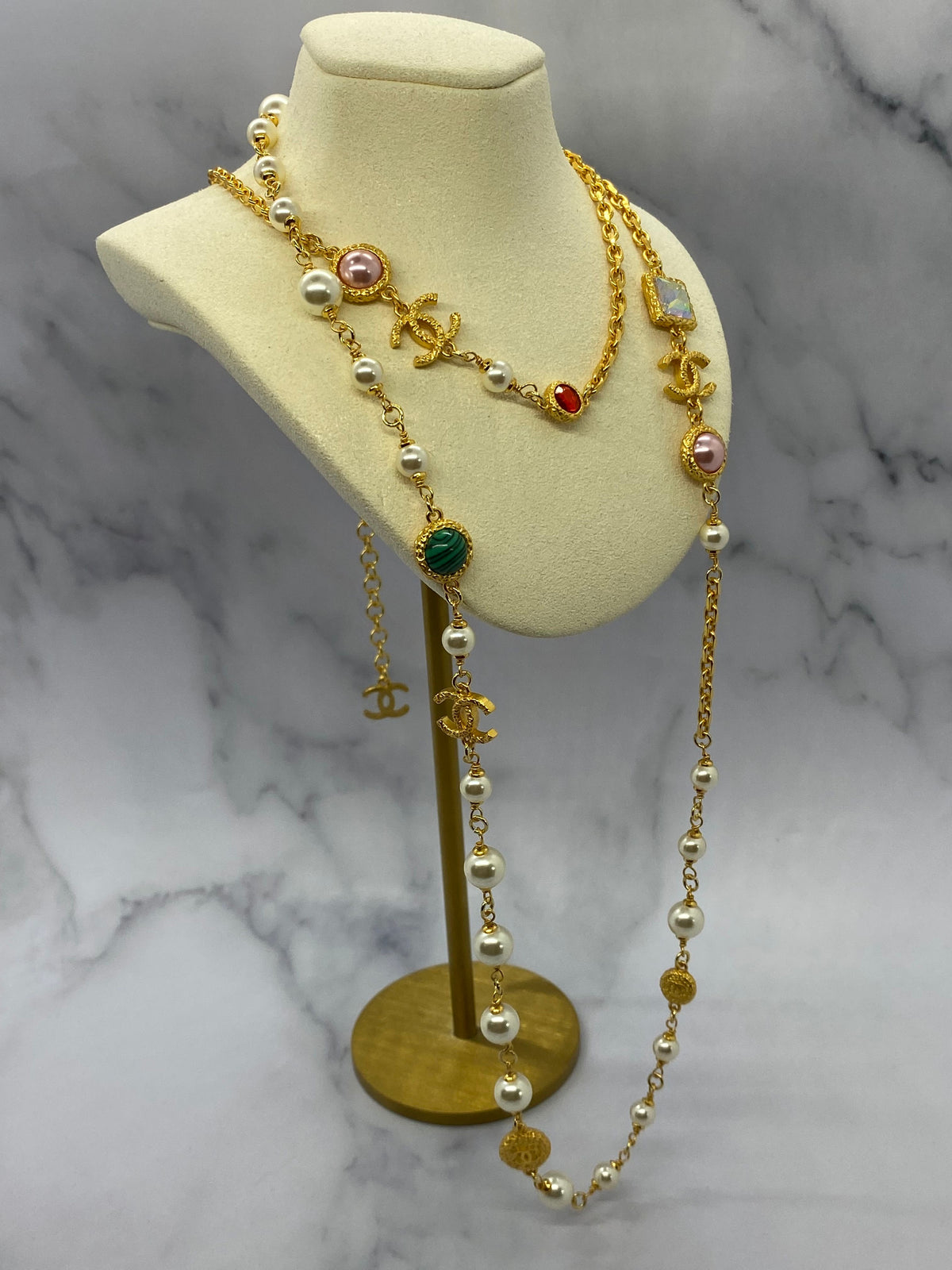 CHANEL CC Gold Tone Rhinestone Layered Necklace - Pre owned