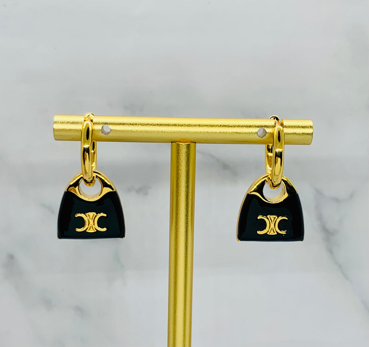 CELINE Enamel Monogram Pendant Earrings - Pre owned