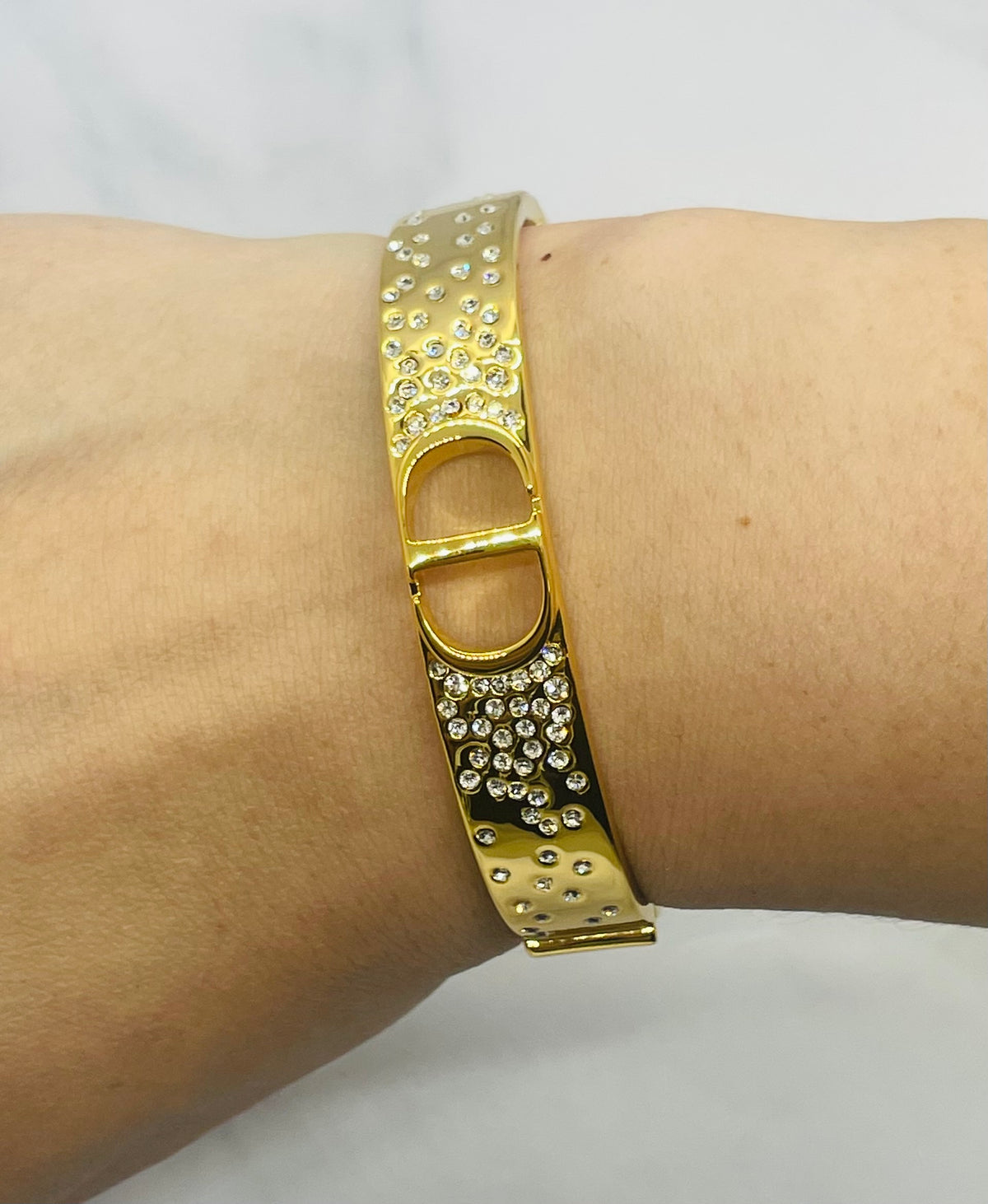 CHRISTIAN DIOR CD Rhinestone Cuff Bracelet - Pre owned