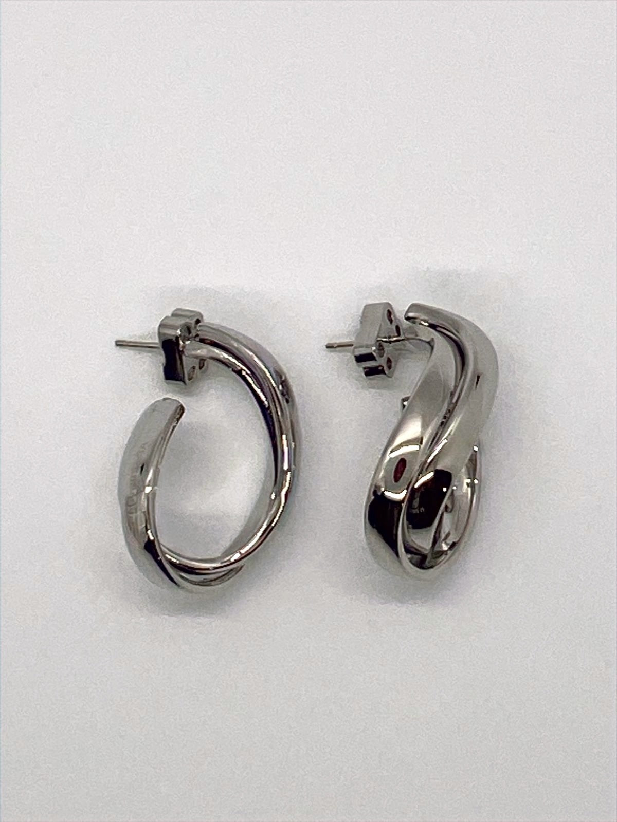 BALENCIAGA BB Silver Tone Noodle Hoop Earrings - Pre owned