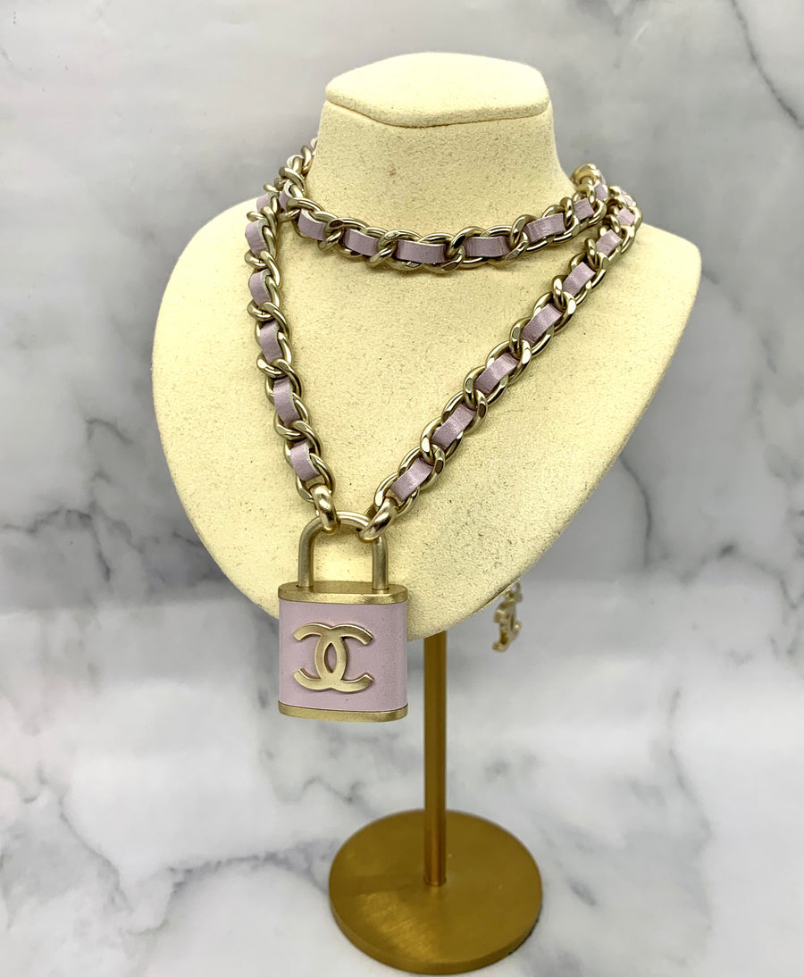 CHANEL CC Lilac Padlock Leather Trim Necklace - Pre owned
