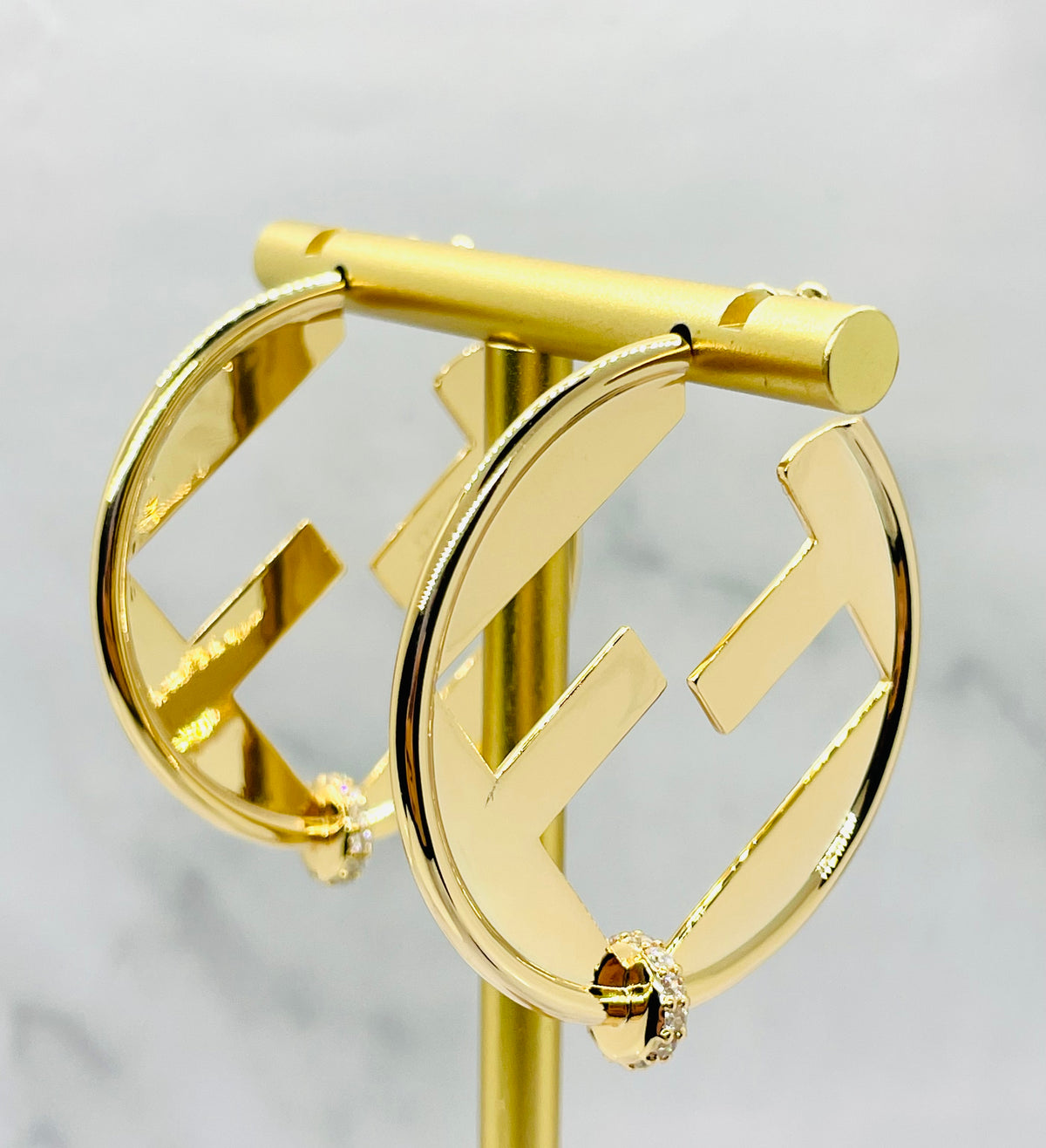 FENDI F Gold Tone Hoop Earrings - Pre owned