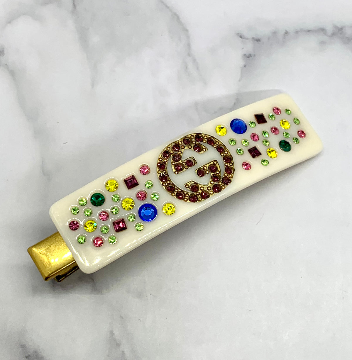 GUCCI GG Rhinestone Hair Clip Barrette - Pre owned