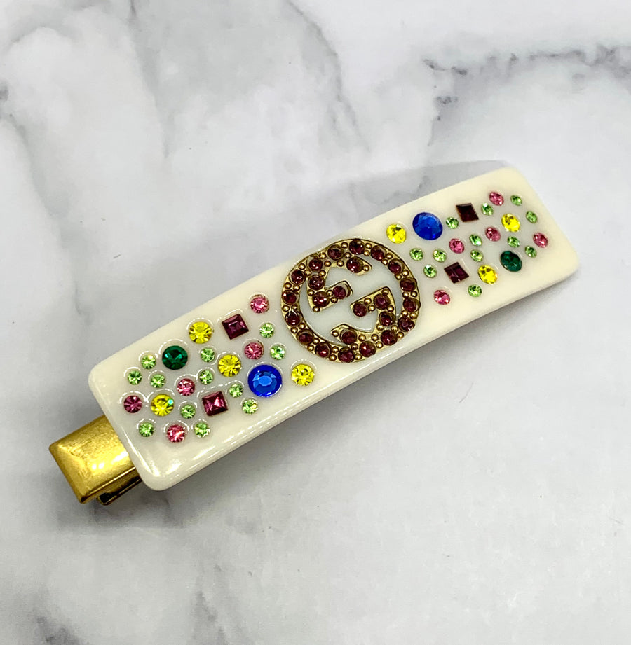 GUCCI GG Rhinestone Hair Clip Barrette - Pre owned
