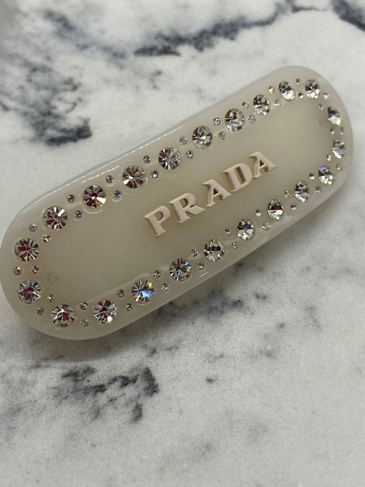 PRADA White Rhinestone Hair Barrette - Pre owned