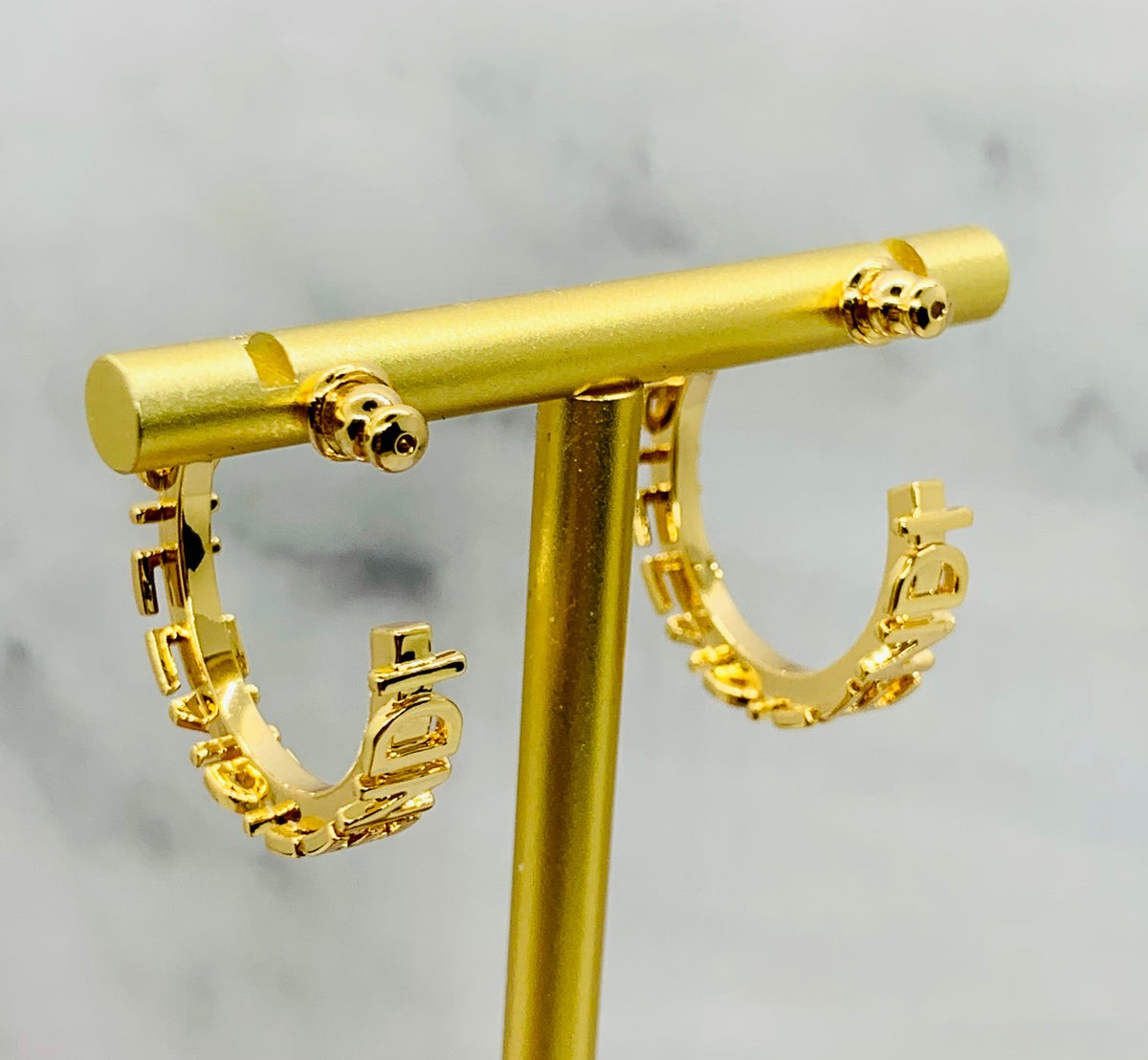 FENDI Monogram Gold Tone Hoop Earrings - Pre owned