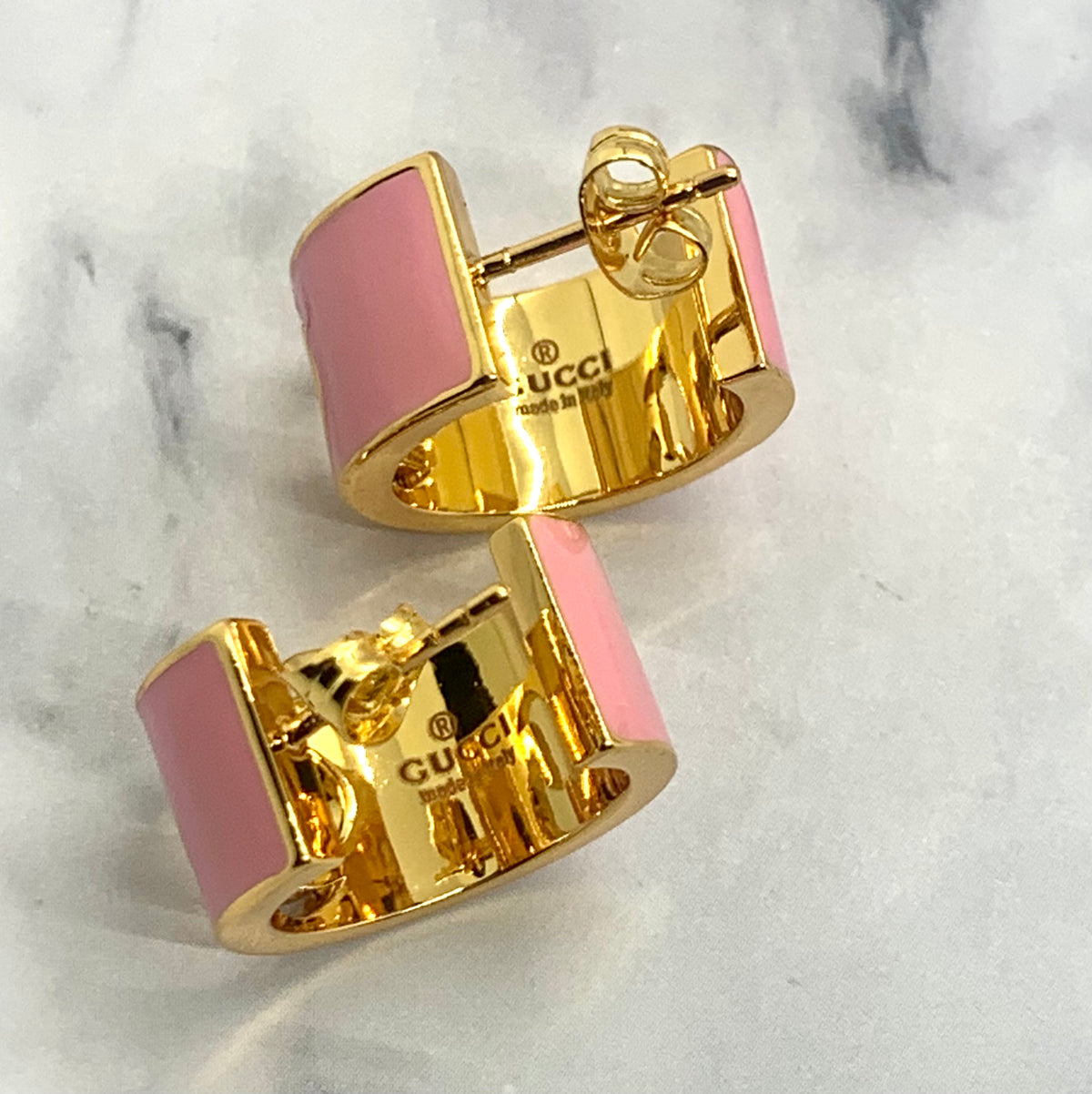 GUCCI GG Blondie Pink Enamel Hoop Earrings - Pre owned