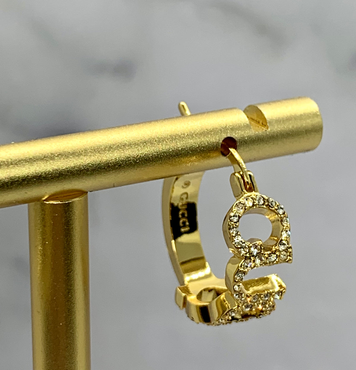 GUCCI Rhinestone Gold Hoop Earrings - Pre owned