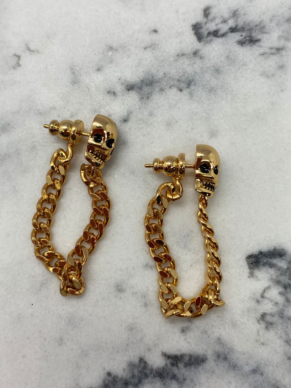 ALEXANDER McQUEEN Gold Tone Skull Chain Earrings - Pre owned