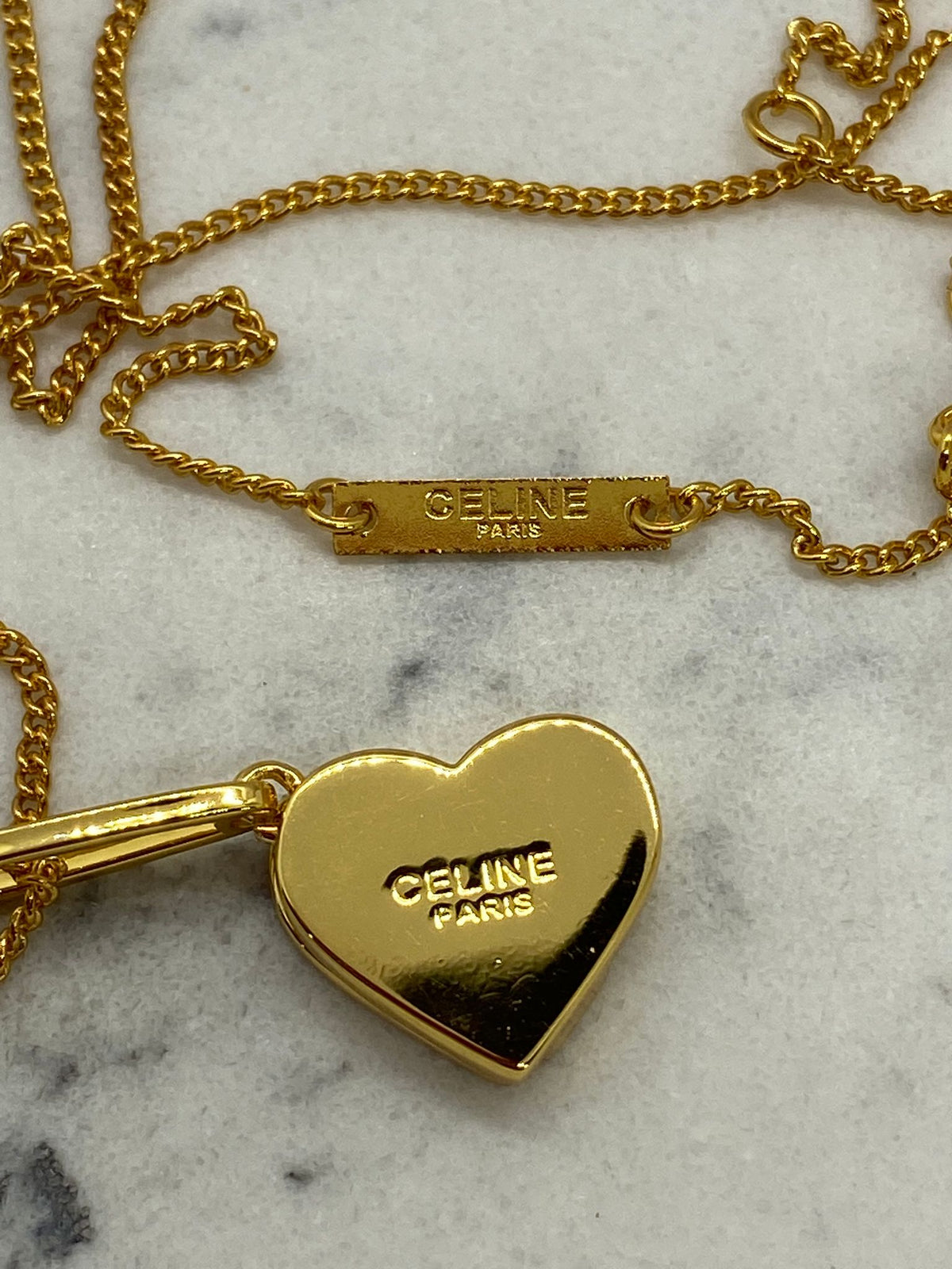 CELINE Gold Tone Heart Locket Necklace - Pre owned
