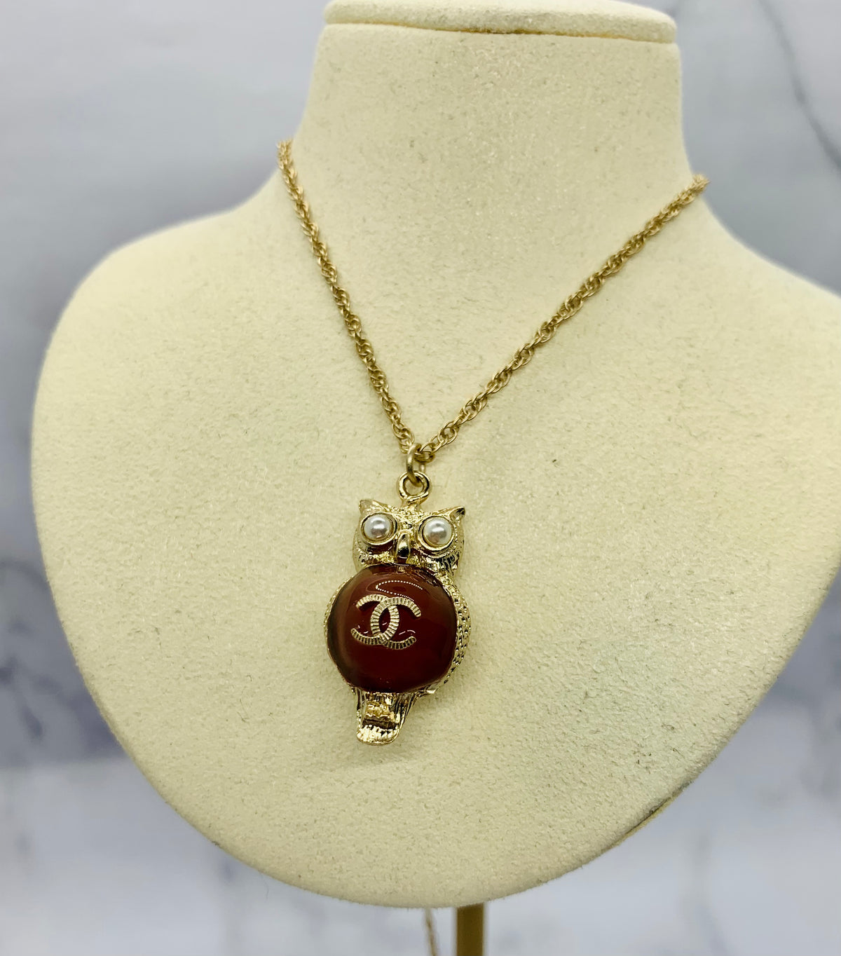 CHANEL CC Owl Pendant Necklace - USED