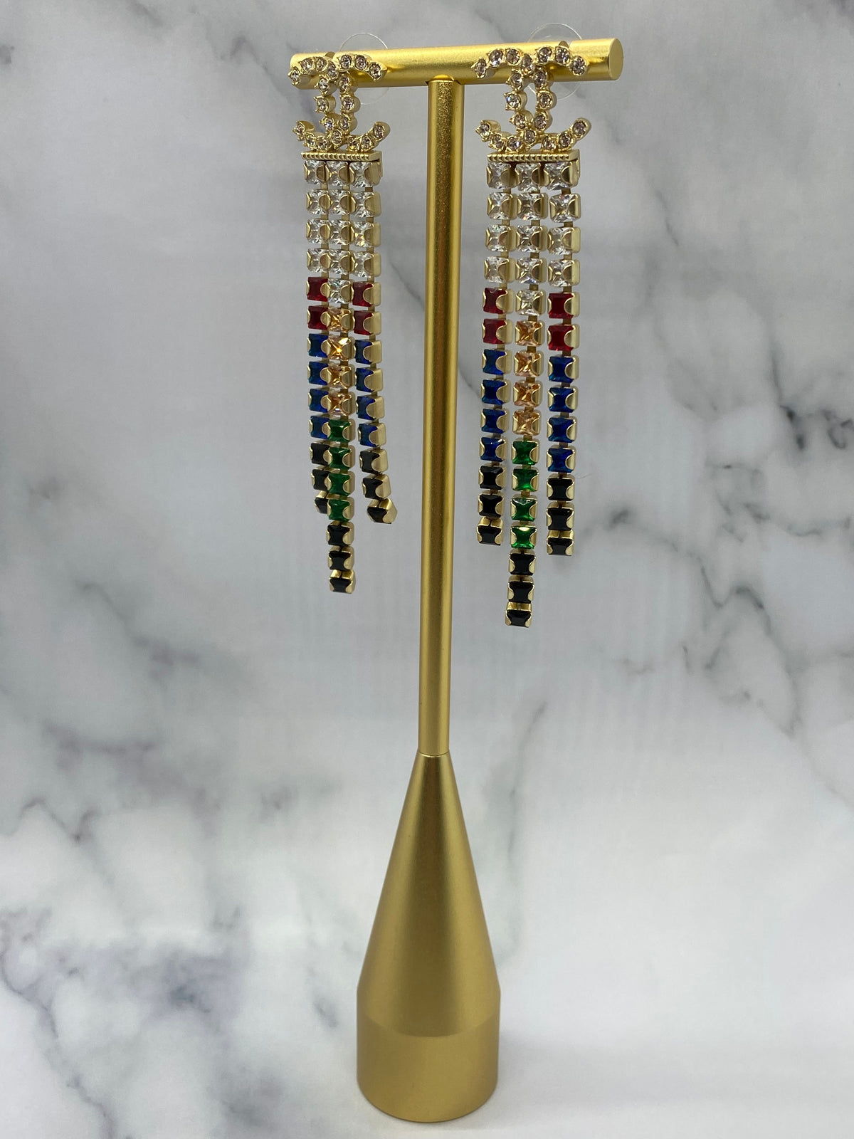 CHANEL CC 2019 Rhinestone Color Fringe Earrings - Pre owned