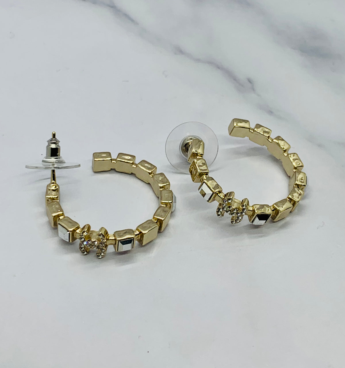 CHANEL CC Rhinestone Hoop Earrings - Pre owned