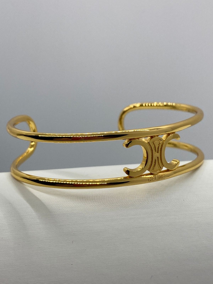 CELINE  Gold Tone Designer Cuff Bracelet - Pre owned