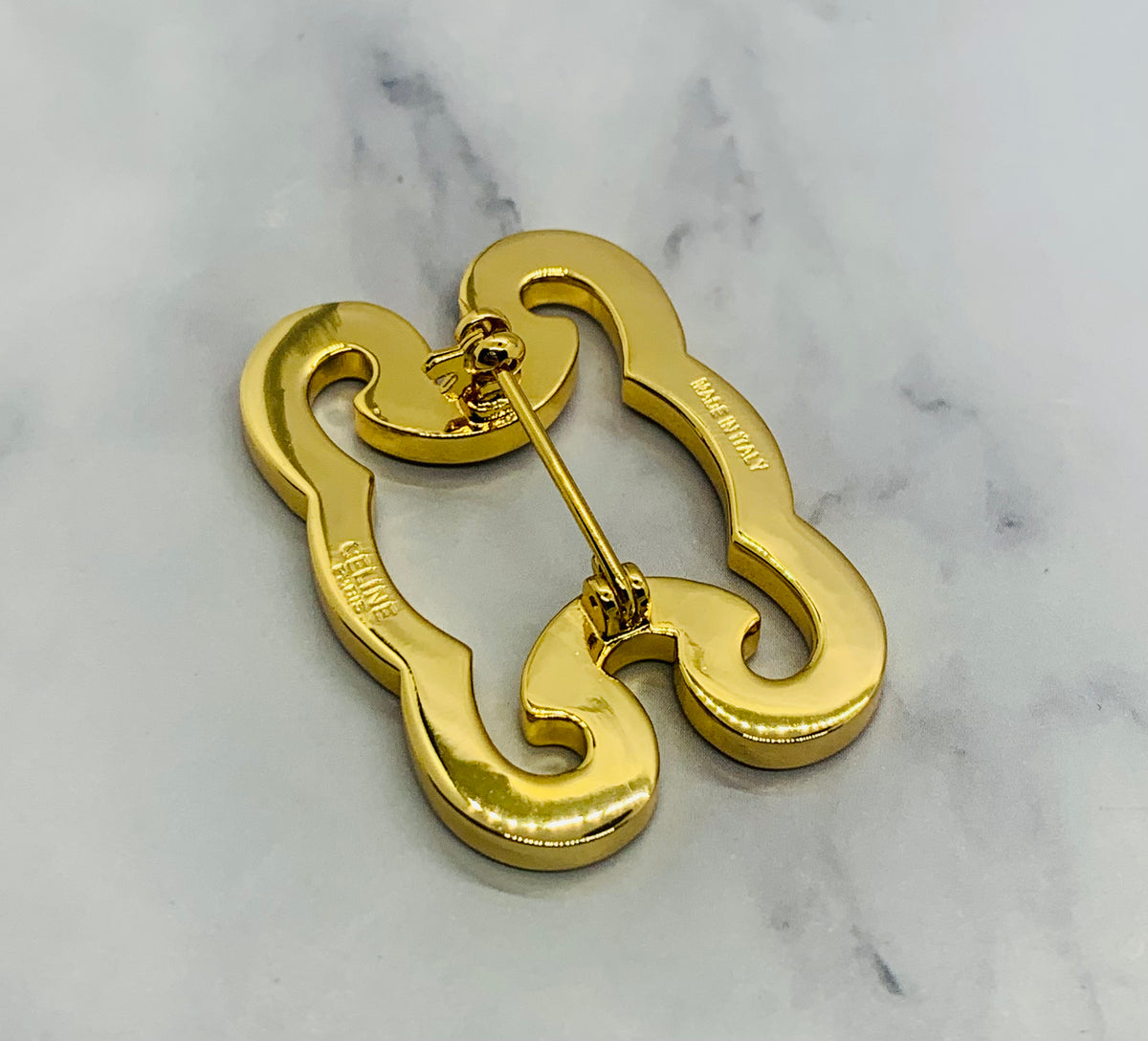 CELINE Monogram Rhinestone Trim Brooch Pin - Pre owned