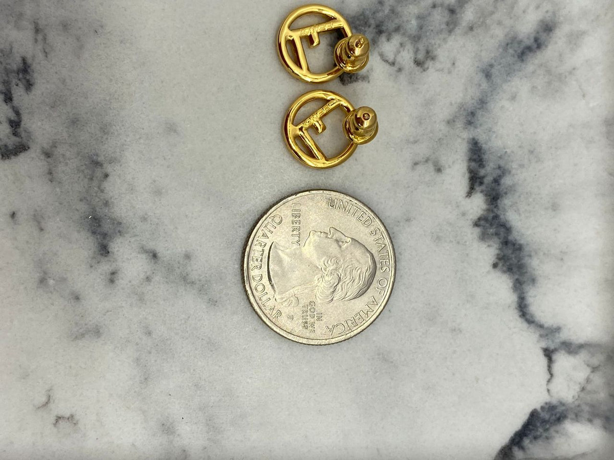 FENDI F Gold Tone White Rhinestone Small Earrings - Pre owned